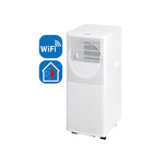 Aire acondicionado portátil Toyotomi TAD-2326HP blanco con iconos de WiFi y climatización frío/calor.