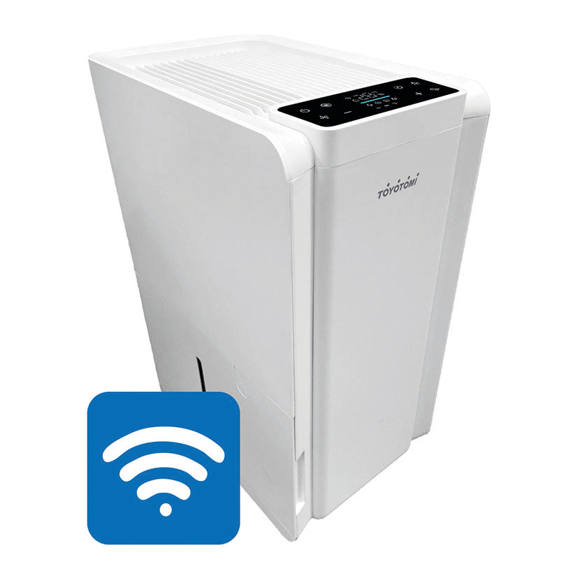 Deshumidificador blanco Toyotomi TD-2412 con icono de conexión WiFi y diseño moderno.