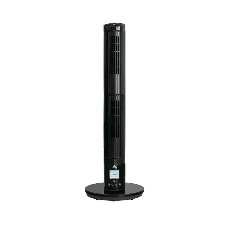 Ventilador de torre HJM Glaziar 2 secciones color negro con pantalla LCD y base circular estable