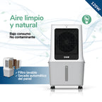 Detalle del filtro lavable y sistema de aire limpio del climatizador HJM de 120W