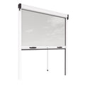 Mosquitera enrollable blanca para ventana con marco de aluminio y malla de fibra de vidrio gris