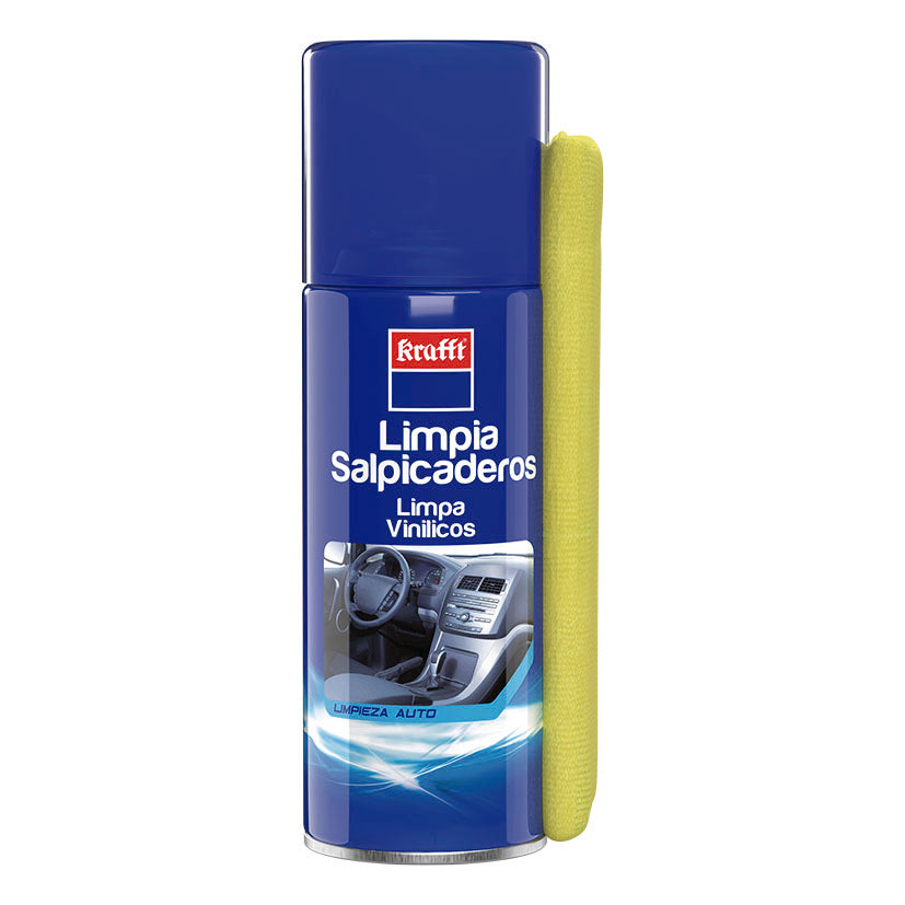 Spray limpia salpicaderos Krafft 520ml con bayeta amarilla de microfibra para interiores de coche
