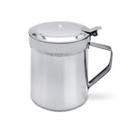 Grasera de acero inoxidable para aceite de carne con tapa grabada y asa ergonómica