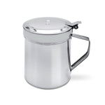Grasera de acero inoxidable para aceite de carne con tapa grabada y asa ergonómica