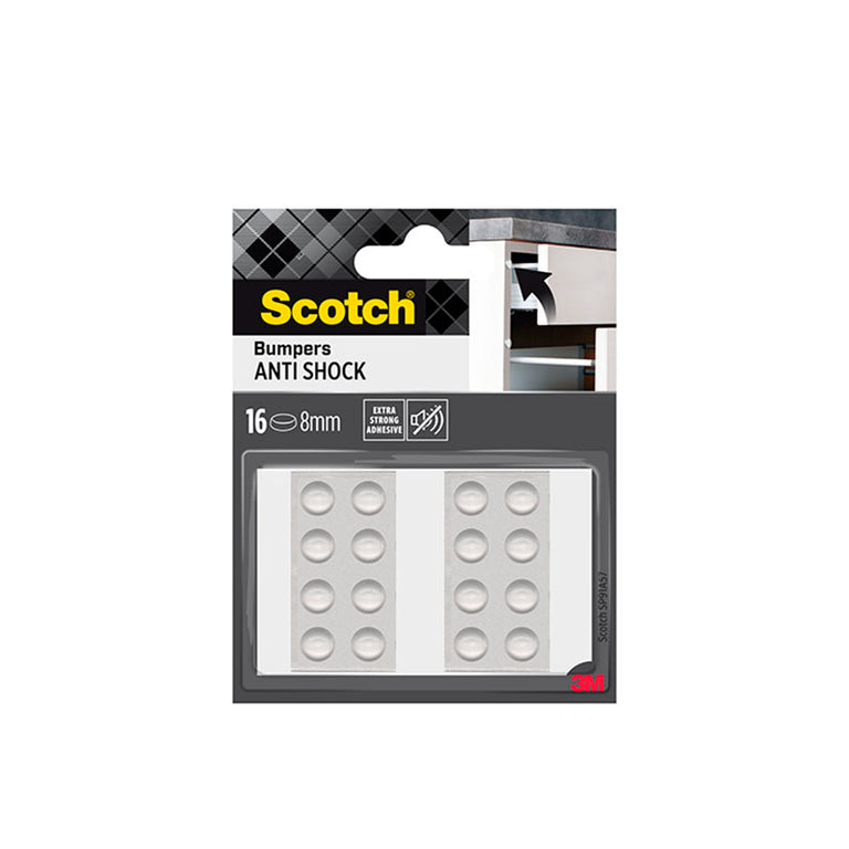 Pack de 16 topes antigolpes Scotch SP91 de 8mm transparentes con adhesivo extra fuerte