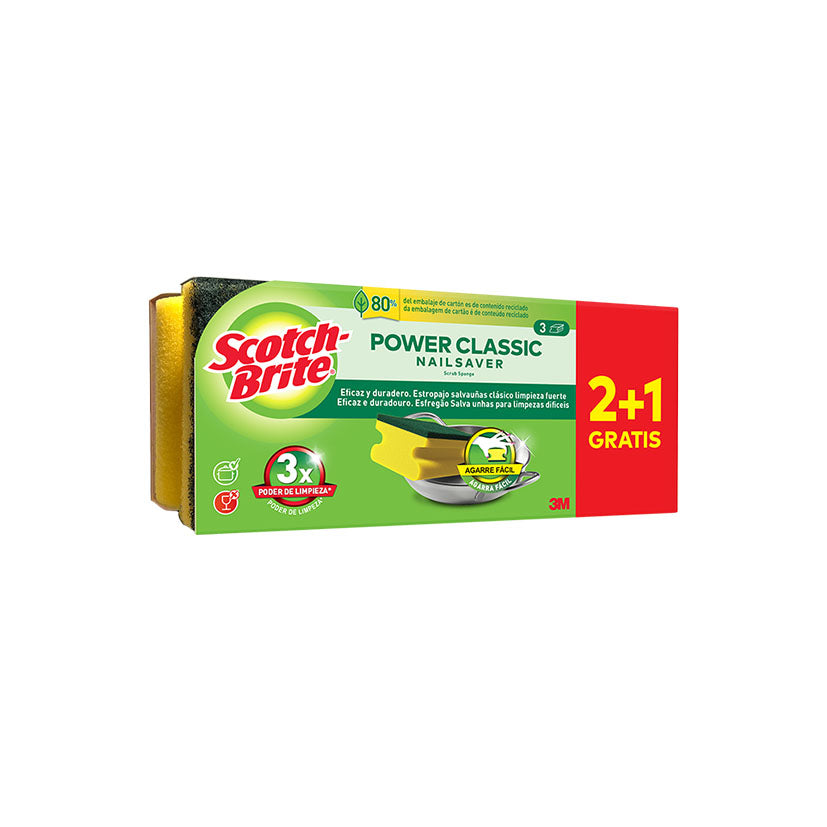 Pack 3 estropajos Scotch-Brite Power Classic Nailsaver salvauñas con triple poder de limpieza