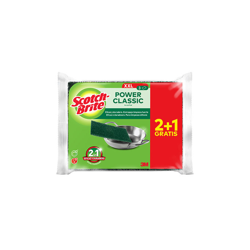 Pack de 3 estropajos Scotch-Brite Power Classic XXL verdes para limpieza fuerte