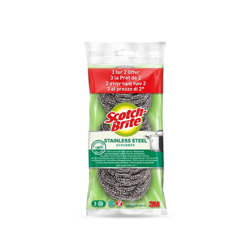 Pack de 3 estropajos de acero inoxidable Scotch-Brite 100% resistentes al óxido