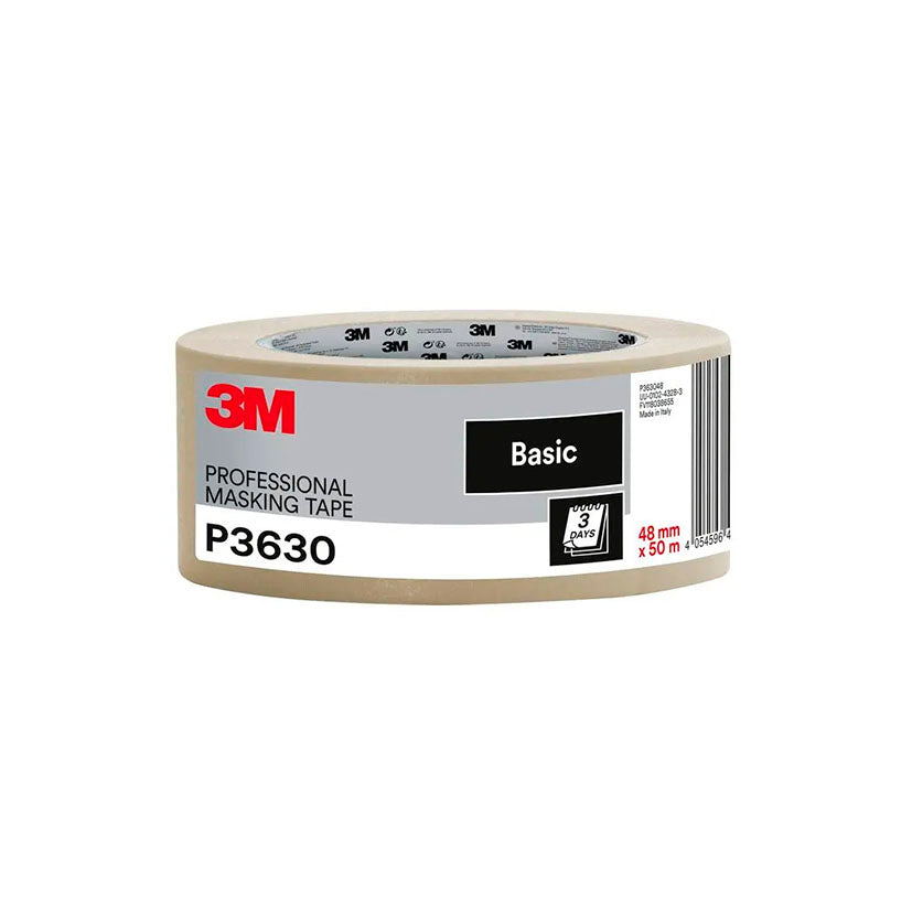 Cinta de carrocero profesional 3M P3630 Basic de 48 mm x 50 m para enmascarado y protección de superficies