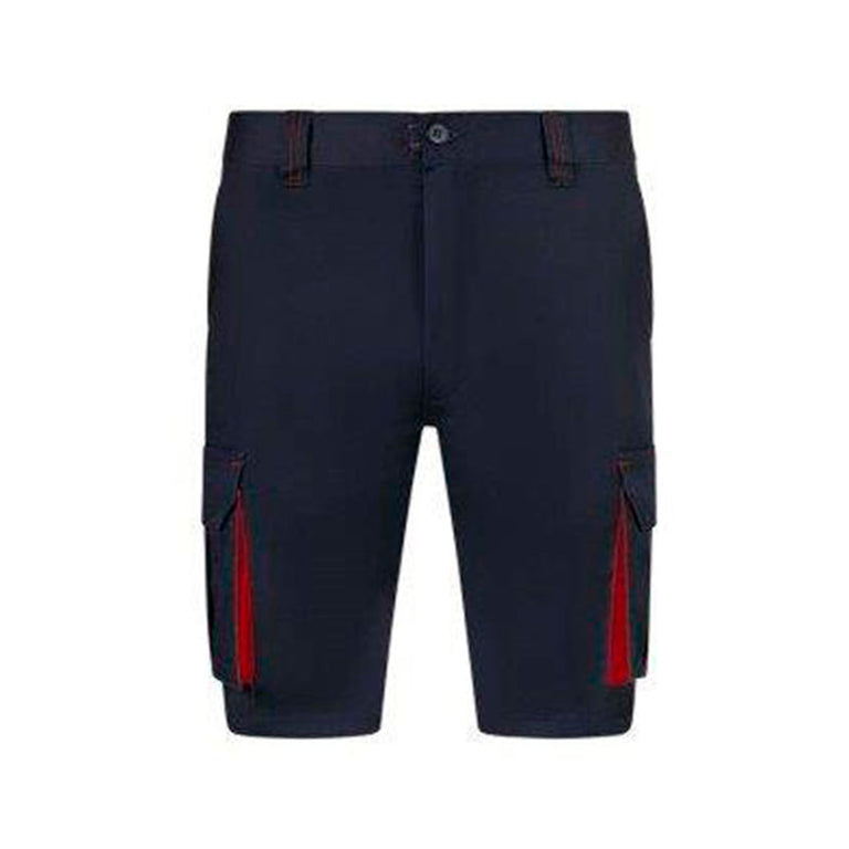 Bermuda de trabajo Velilla Stretch bicolor negro y rojo con bolsillos laterales y costuras reforzadas