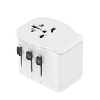 Vista superior de adaptador de corriente con tomas universales para múltiples países.