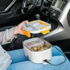 Fiambrera eléctrica Lunffi usada en el coche conectada a la toma de 12V con comida caliente