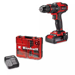 Taladro percutor Einhell TE-CD 18 con batería, cargador y maletín de accesorios completo