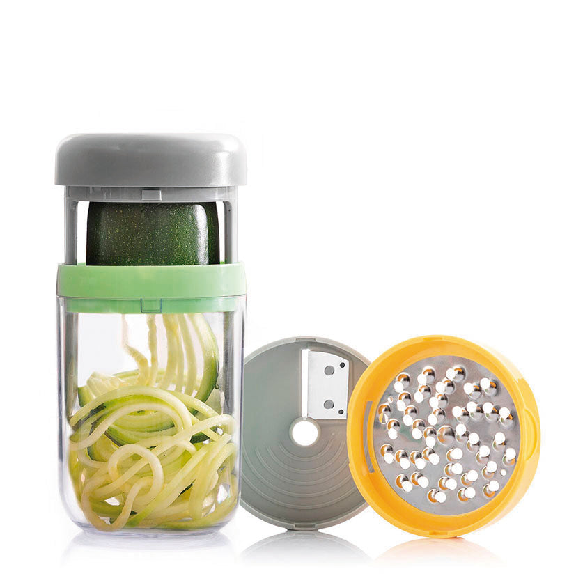 Cortador de verduras InnovaGoods Vigizer con calabacín en espiral y accesorios de rallado y rebanado metálicos.