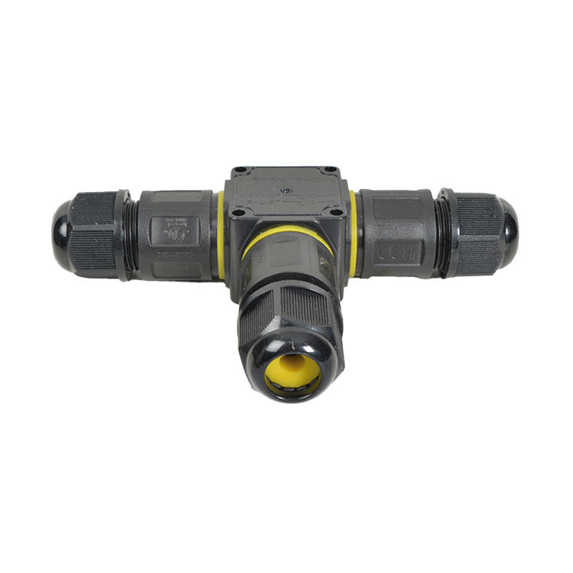Conector rápido estanco DUOLEC tipo T negro con juntas amarillas para derivación de cables