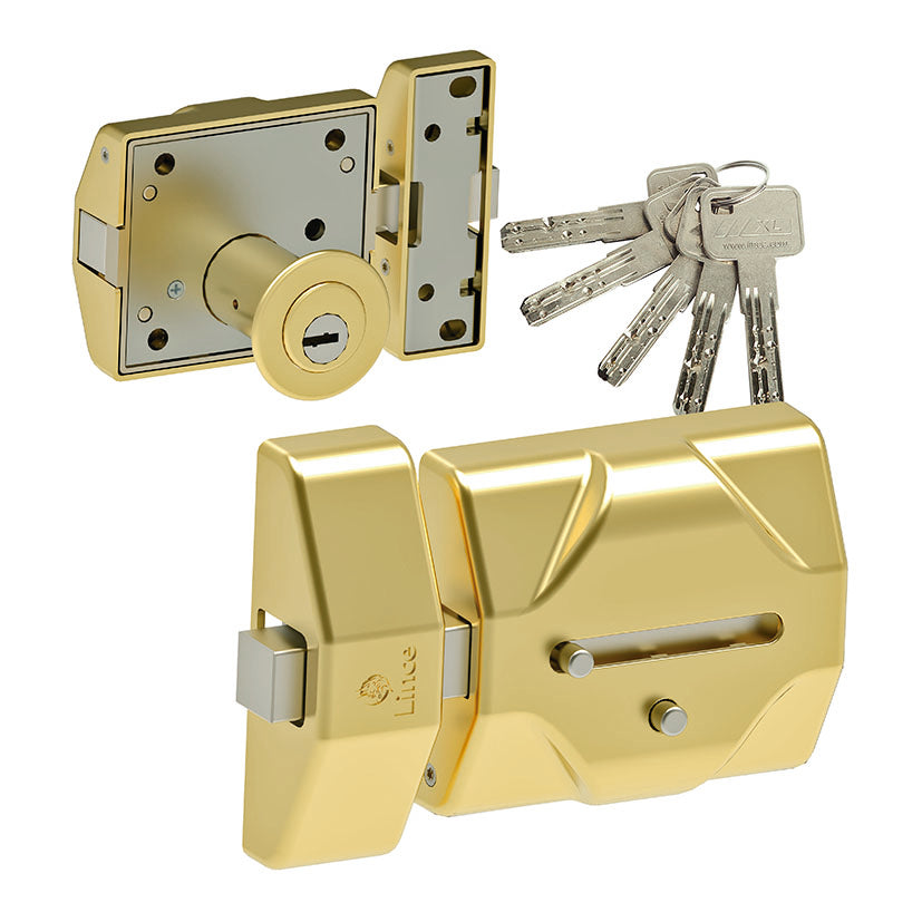 Kit cerrojo Lince 7930RSS latonado con llaves de alta seguridad y mecanismo interior