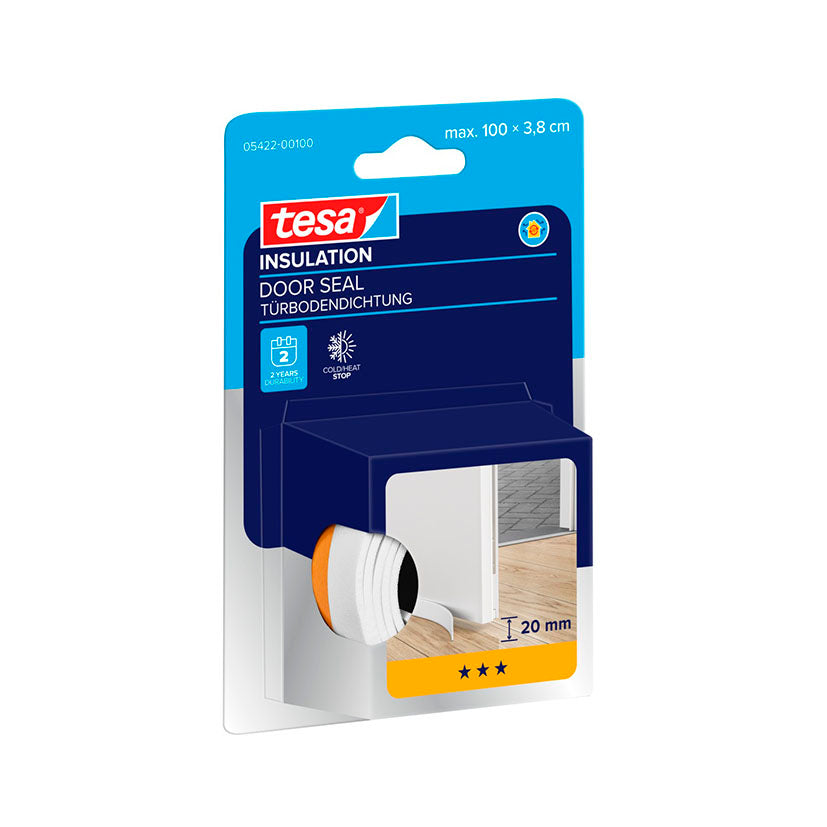 Burlete autoadhesivo TESA Insulation blanco de 1 metro para sellado de bajos de puerta