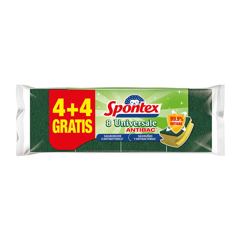 Pack de 8 estropajos Spontex Universale Antibac con diseño salvauñas y tratamiento antibacteriano