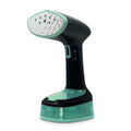 Plancha de vapor vertical JOCCA 2493 en color negro y verde agua con suela de acero inoxidable