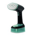 Plancha de vapor vertical JOCCA 2493 en color negro y verde agua con suela de acero inoxidable