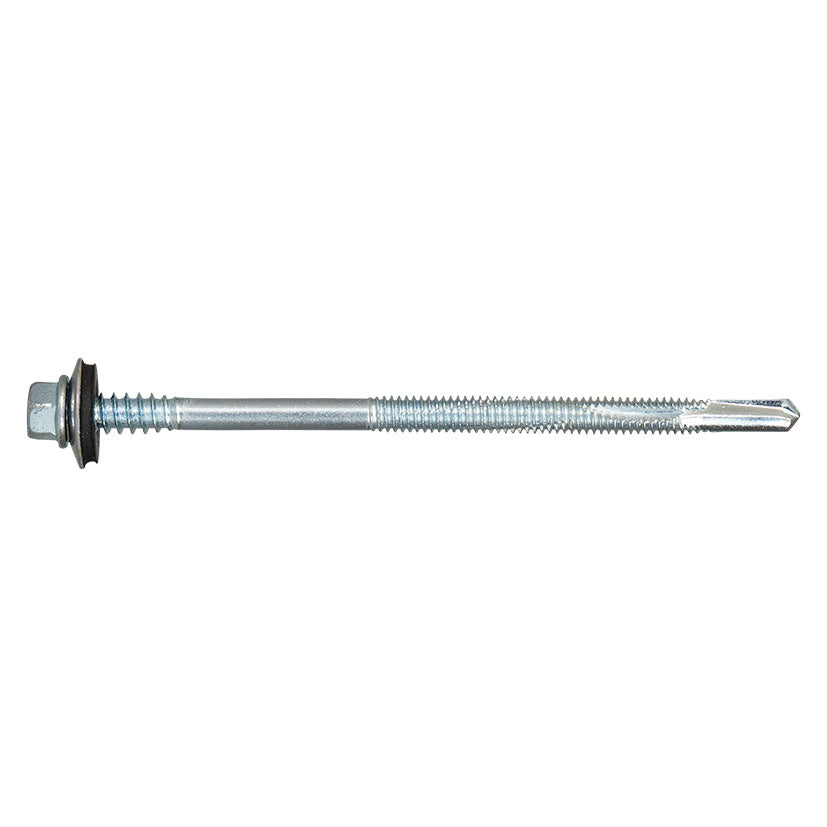 Tornillo broca autotaladrante DESA para panel sándwich con arandela de estanqueidad y cabeza hexagonal.