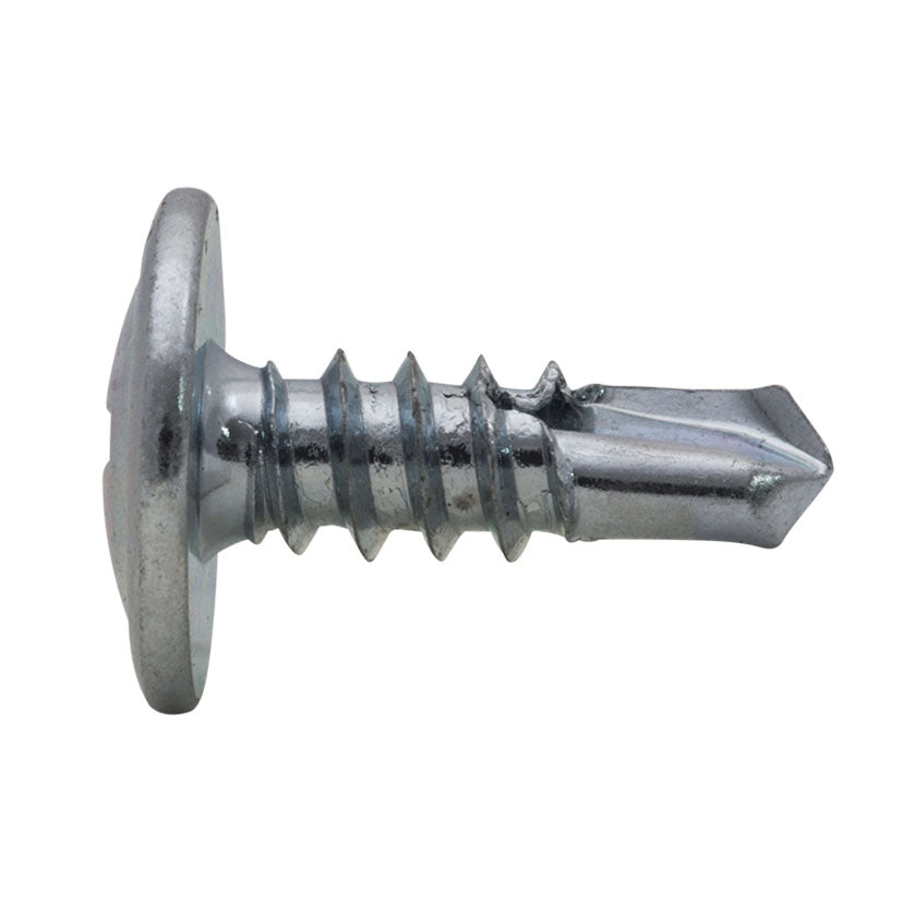 Tornillo autotaladrante de cabeza grande alomada con punta de broca y acabado cincado