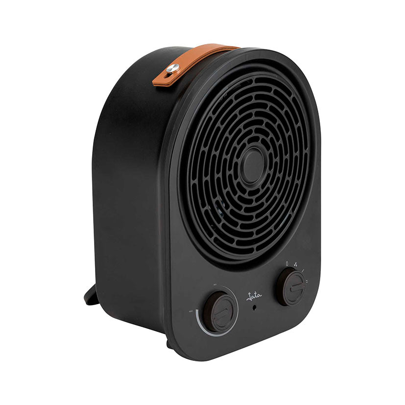 Perspectiva en ángulo del termoventilador JATA JCTV1240 destacando su diseño compacto y vertical.