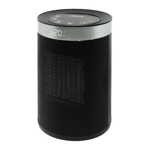 Calefactor cerámico digital JOCCA 2996 negro con rejilla frontal y pantalla LED de temperatura.