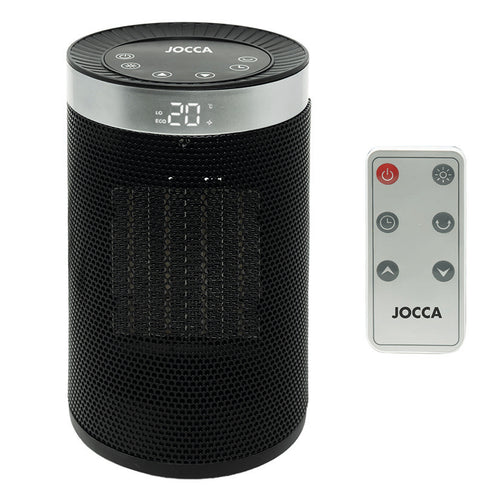 Calefactor JOCCA 2996 de 1500W junto a su mando a distancia inalámbrico para control remoto.
