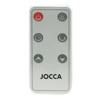 Mando a distancia compacto del calefactor JOCCA con botones de encendido, temporizador y oscilación.
