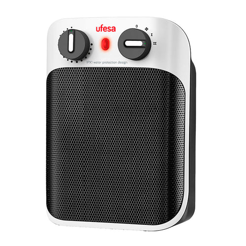 Calefactor cerámico Ufesa CC1800IP blanco y negro con termostato regulable y rejilla frontal de seguridad