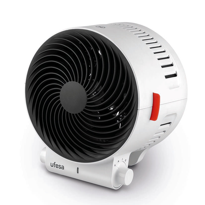 Calefactor circulador de aire Ufesa Atlas blanco con rejilla espiral negra y mando lateral