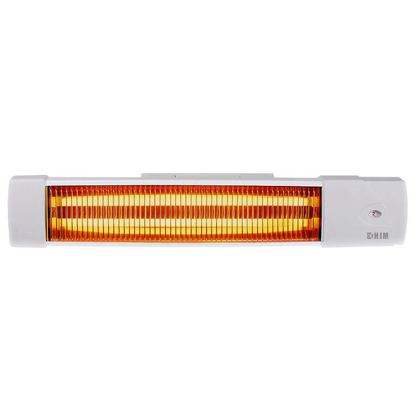 Radiador infrarrojo mural HJM 510 de color blanco con dos tubos halógenos encendidos.