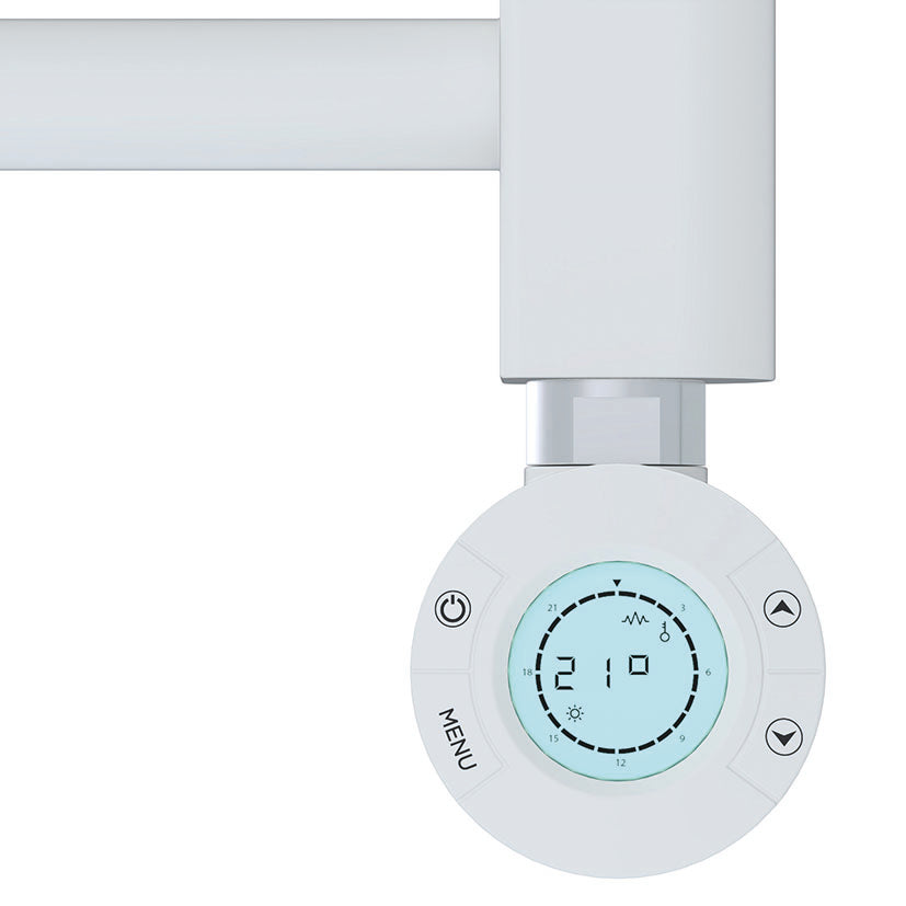 Detalle del termostato digital LCD con botones de control y conectividad Wi-Fi