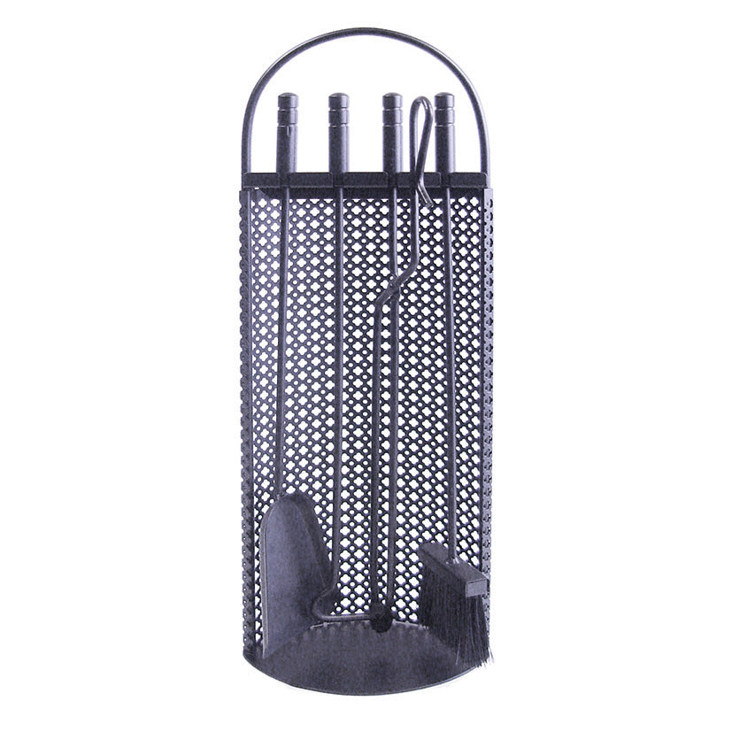 Juego de 4 utensilios para chimenea El Zorro 10010 en soporte de metal negro perforado
