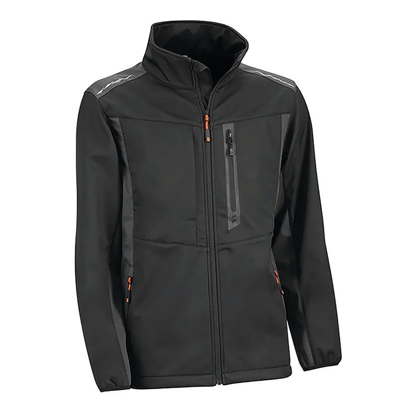 Chaqueta técnica Juba TP80K Wind Pro negra con cremalleras naranjas y detalles reflectantes
