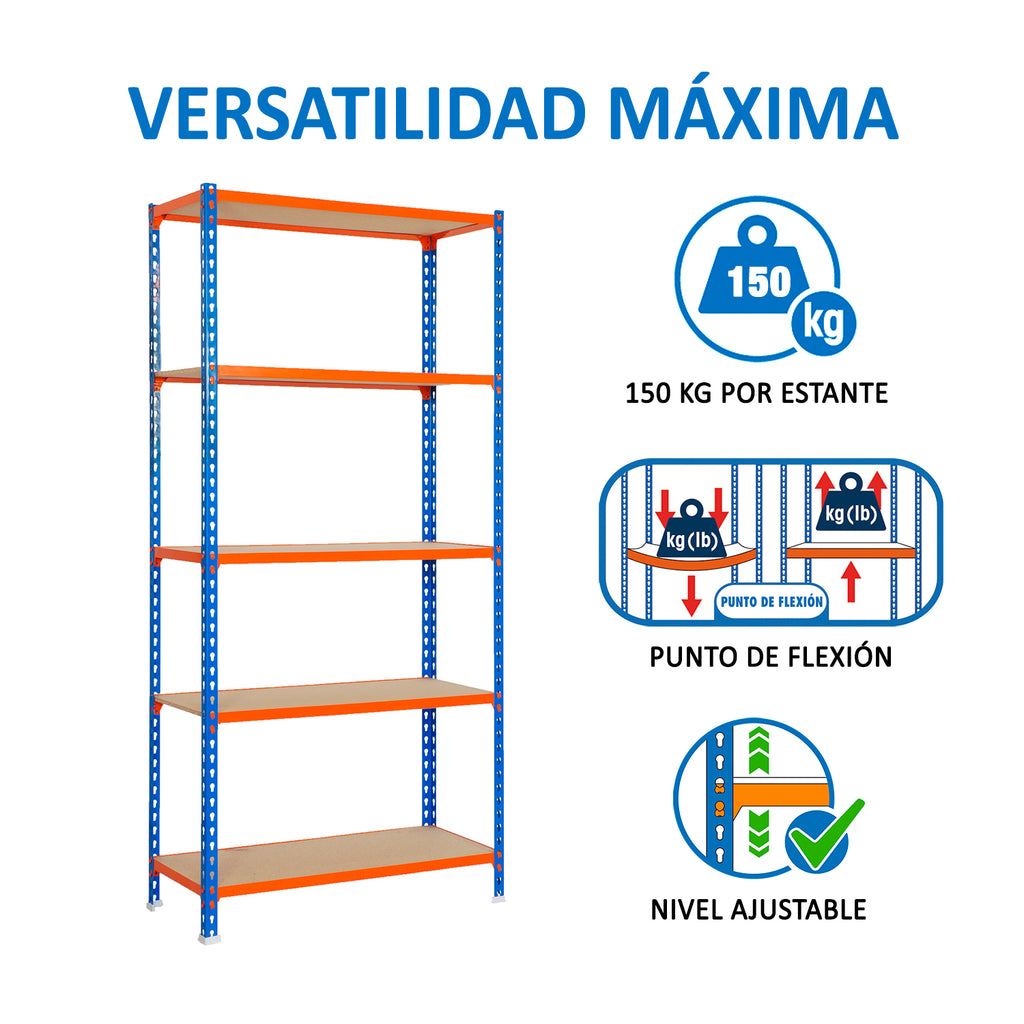 Estantería Maderclick Plus 5/400 Azul/Naranja 5 Estantes 750kg