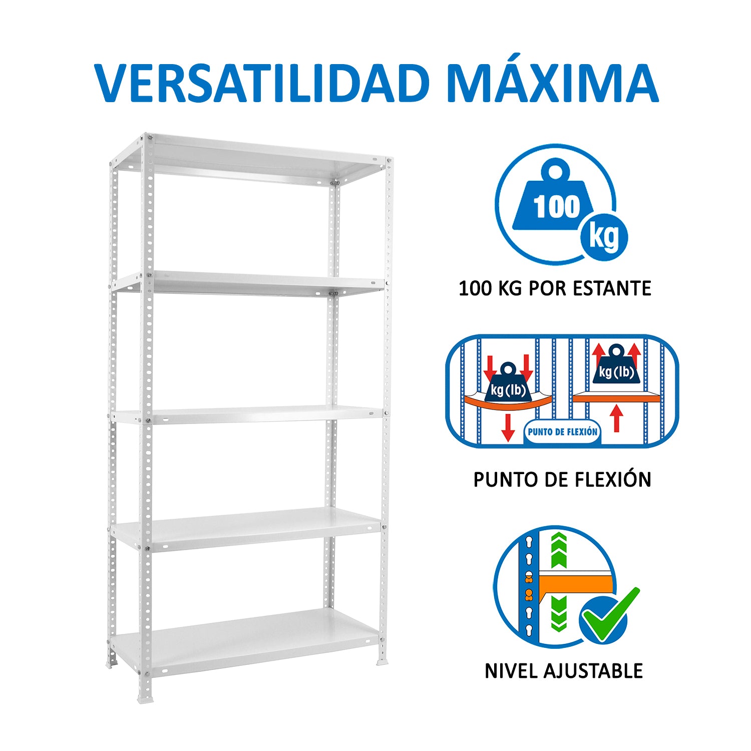 Etiqueta técnica oficial de la estantería Comfort Plus 5/400 que certifica los 500kg de carga y 5 años de garantía.