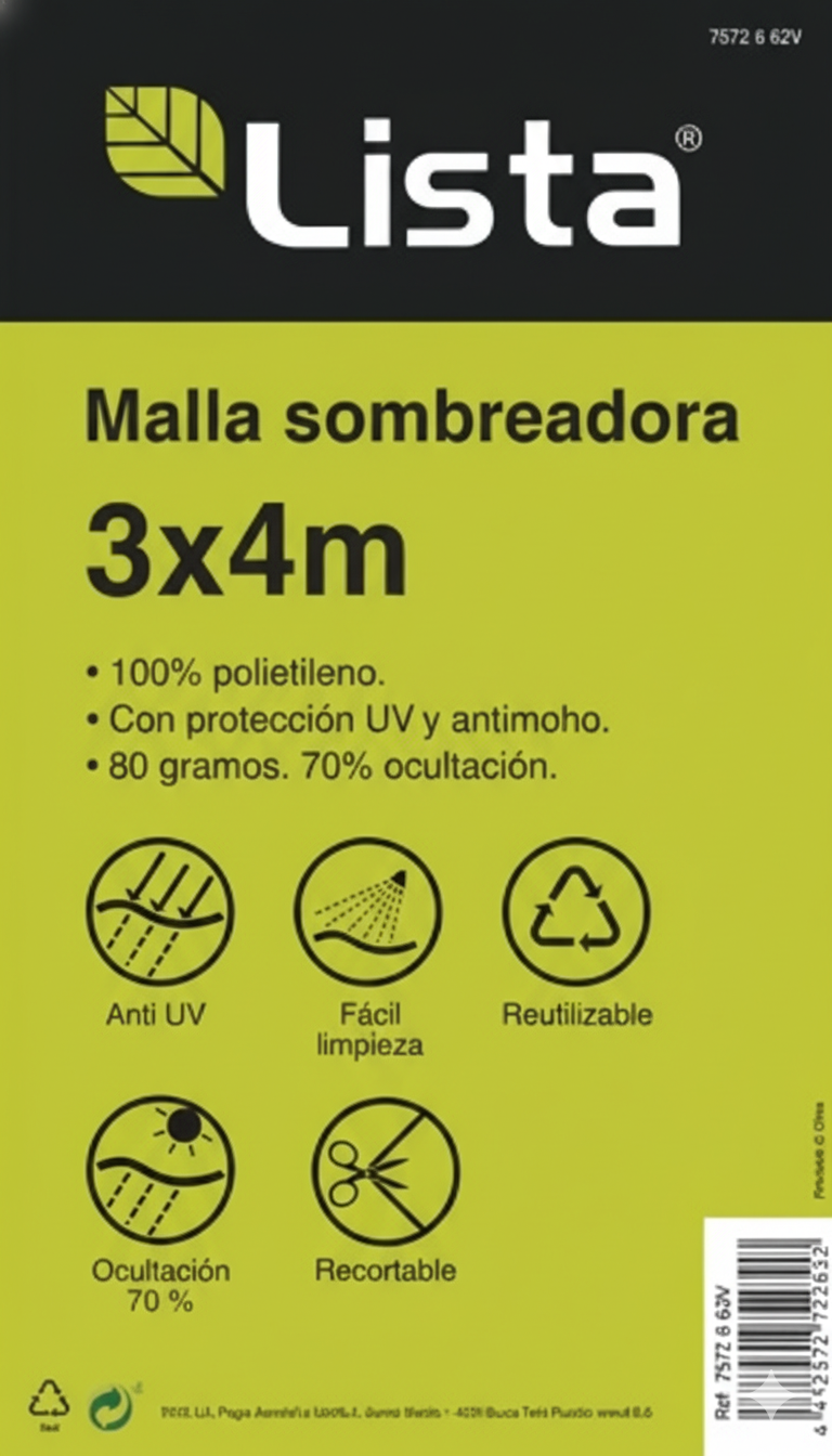 Malla Sombreadora Lista: Protección UV y Ocultación 70% (Verde/Negro)