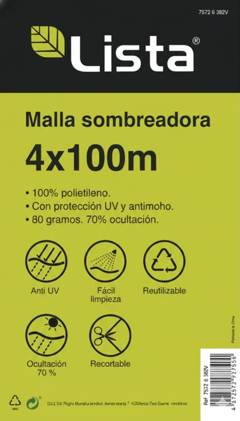 Malla Sombreadora Lista: Protección UV y Ocultación 70% (Verde/Negro)