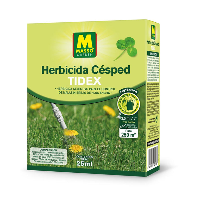 Herbicida Selectivo Cesped TIDEX MASSO 25 ml | Elimina Trebol y Correhuela