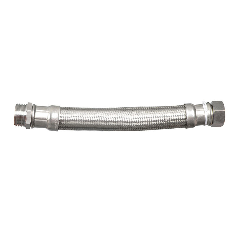 Latiguillo flexible grueso DN25 de 1 pulgada con trenzado de acero inoxidable y conexiones macho hembra para contadores de agua grupos de presión y climatización o gran caudal