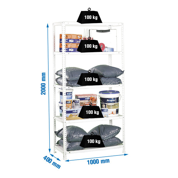 Detalle dimensiones tamaño y carga para asegurar la carga de 100kg por nivel.