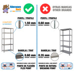 Detalle técnico del grosor del acero galvanizado de la estantería Simonrack Comfort Plus, destacando su resistencia industrial.