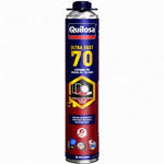 Bote de Espuma PU Quilosa Ultra Fast 70 de 870ml color azul, con indicación de secado rápido y aislamiento acústico para instalación de ventanas.