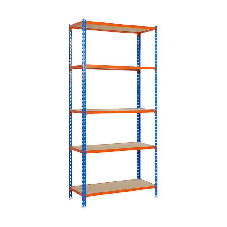 Estantería metálica Maderclick Megaplus con 5 estantes de madera y capacidad de 1000kg de carga total.