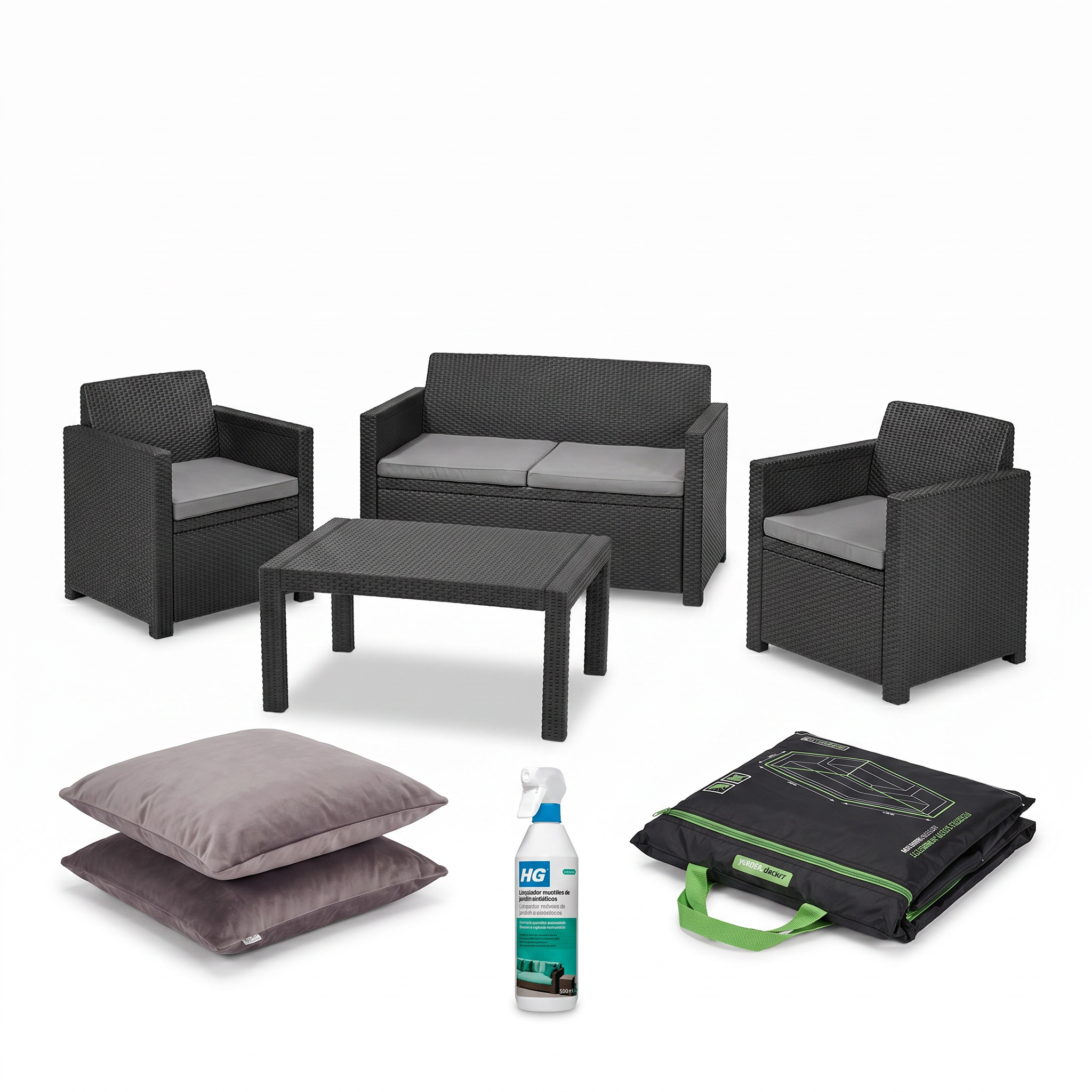 Pack Verano Multiferr ★ · Sofá Keter Merano 4 Plazas + Funda + Cojines + Kit