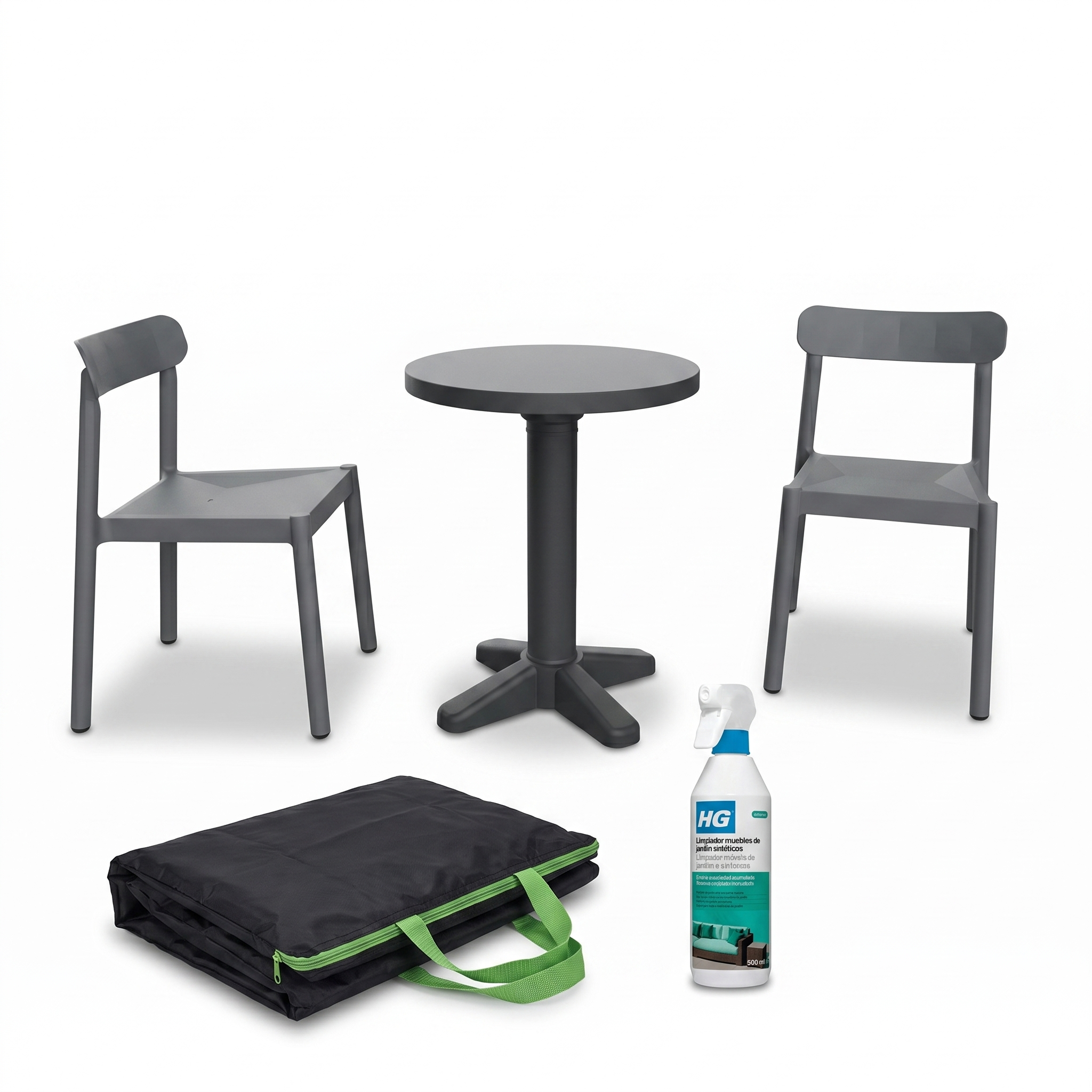 Pack Balcón | Mesa + 2 Sillas Resol Ivy antracita + Funda + Kit