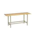 Vista en perspectiva del banco de vestuario Simonlocker 1000 con estructura metálica gris y asiento de madera, dimensiones de un metro de ancho, diseñado para vestuarios profesionales.