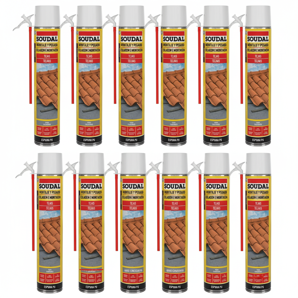 Espuma Adhesiva de Poliuretano SOUDAL para Tejas 12 uds | Aplicación con Cánula | Color Gris